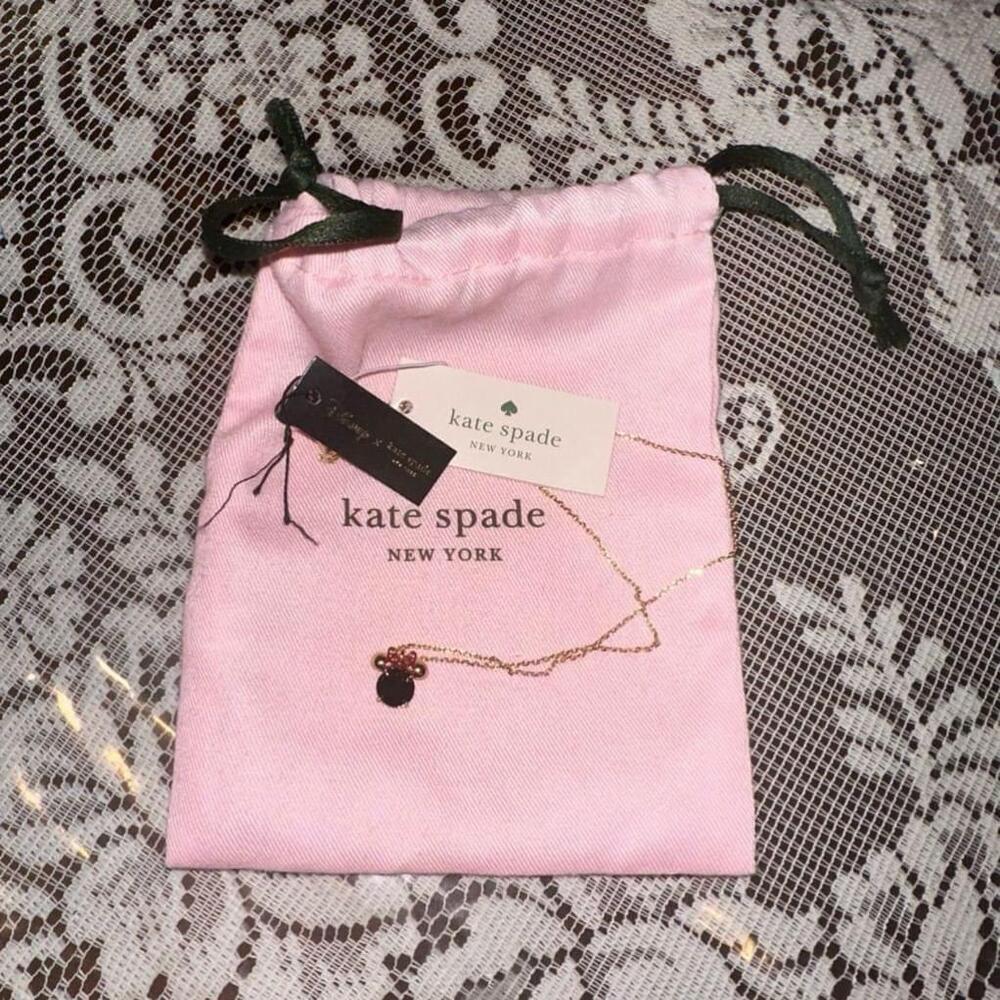 Disney Kate Spade New York Black and Red Minnie Mouse Bow Pendant Gold Necklace - Picture 3 of 3